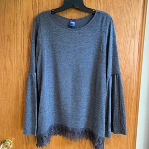 Pretty Women’s Angels Forever Yours Bell sleeve Lace hem grey sweater Sz L